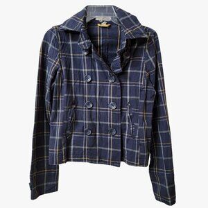 Aeropostale Jacket Womens Medium Blue Button Up With Collar Check Pattern Cotton